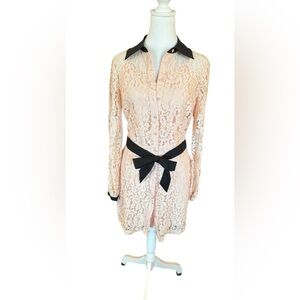 Bebe Lace Button-Up Dress-Baby Pink & Black